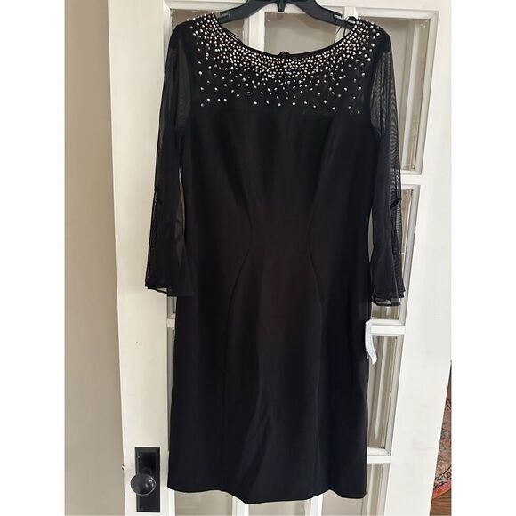 Alex Evenings Short Sheath Dress black size 10 with Embellished Illusion Necklin - Picture 3 of 5